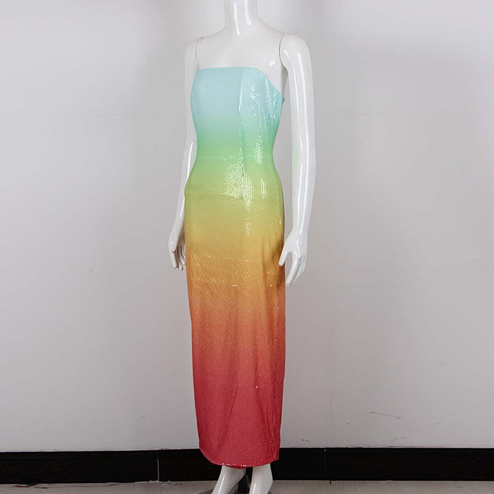 European And American Women's Clothing Fashion Sexy Figure Tube Top High Waist Gradient Color Dress Women - ANIBEY