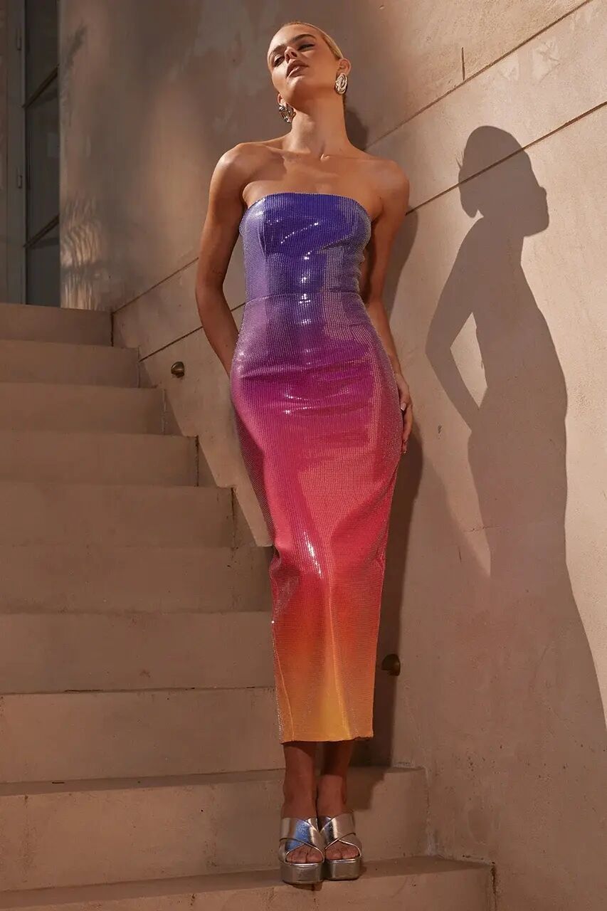 European And American Women's Clothing Fashion Sexy Figure Tube Top High Waist Gradient Color Dress Women - ANIBEY