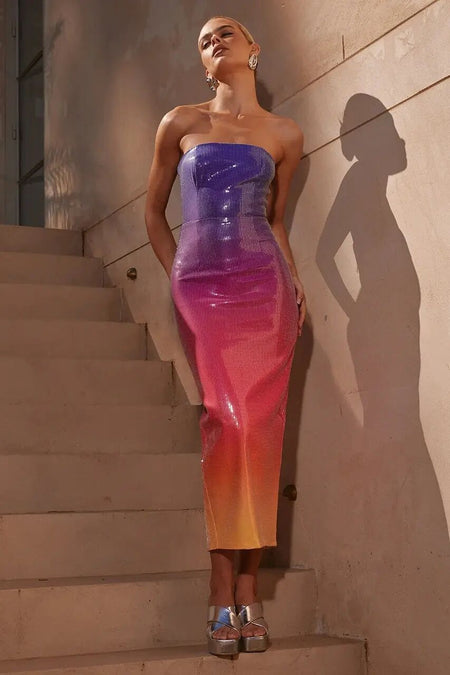 European And American Women's Clothing Fashion Sexy Figure Tube Top High Waist Gradient Color Dress Women - ANIBEY