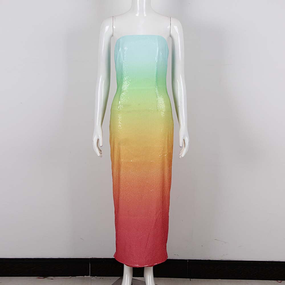 European And American Women's Clothing Fashion Sexy Figure Tube Top High Waist Gradient Color Dress Women - ANIBEY