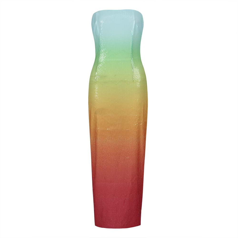 European And American Women's Clothing Fashion Sexy Figure Tube Top High Waist Gradient Color Dress Women - ANIBEY