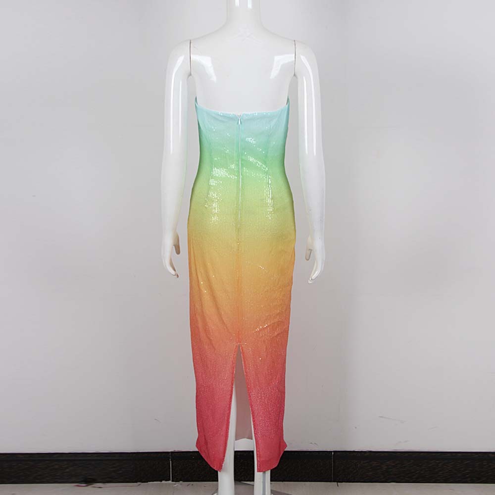 European And American Women's Clothing Fashion Sexy Figure Tube Top High Waist Gradient Color Dress Women - ANIBEY