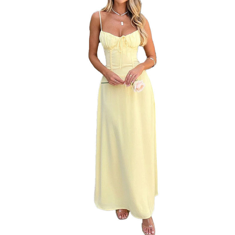 Cross-Border Women's Clothing Elegant Lace-up Backless A- Line Dress - ANIBEY