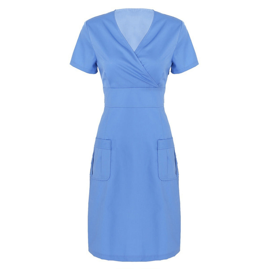 Women's Short-sleeved V-neck Nurses' Uniform Nurse Dress - ANIBEY