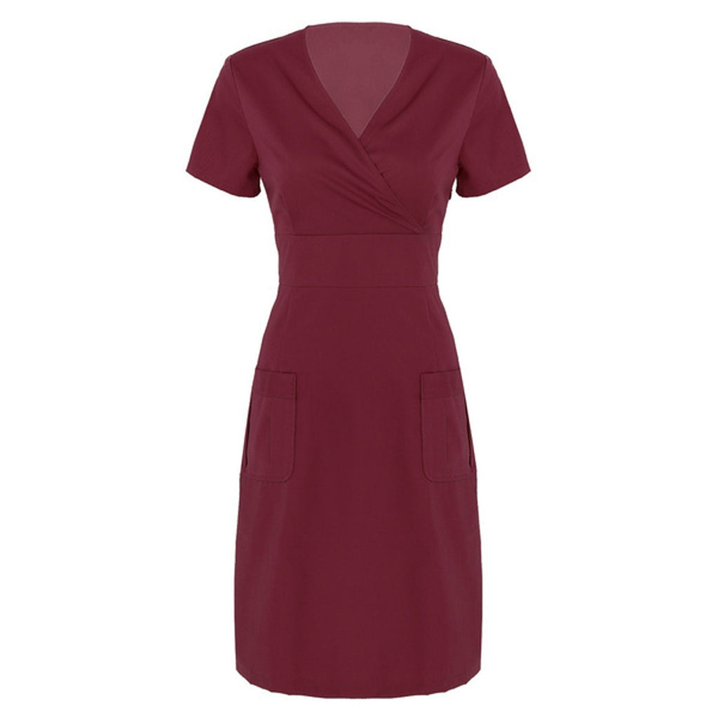 Women's Short-sleeved V-neck Nurses' Uniform Nurse Dress - ANIBEY