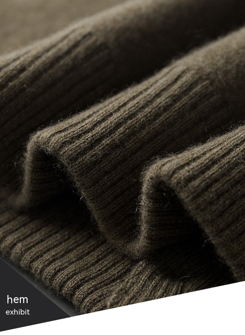 Men's Polo Collar Solid Color Wool Cardigan Sweater - ANIBEY