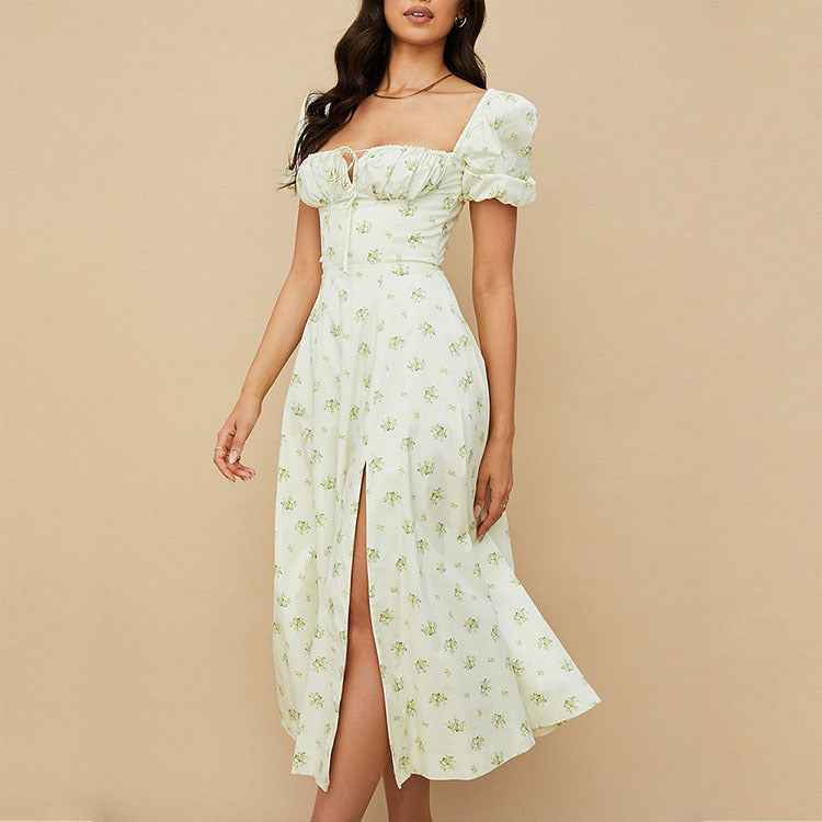 Spring New Printed French Style Floral Slim-fitting Strap Dress For Women - ANIBEY