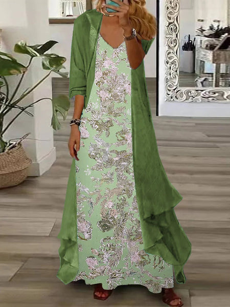 European And American Vacation Spaghetti Straps Long Skirt Indian Style Large Swing Skirt Two-piece Set - ANIBEY