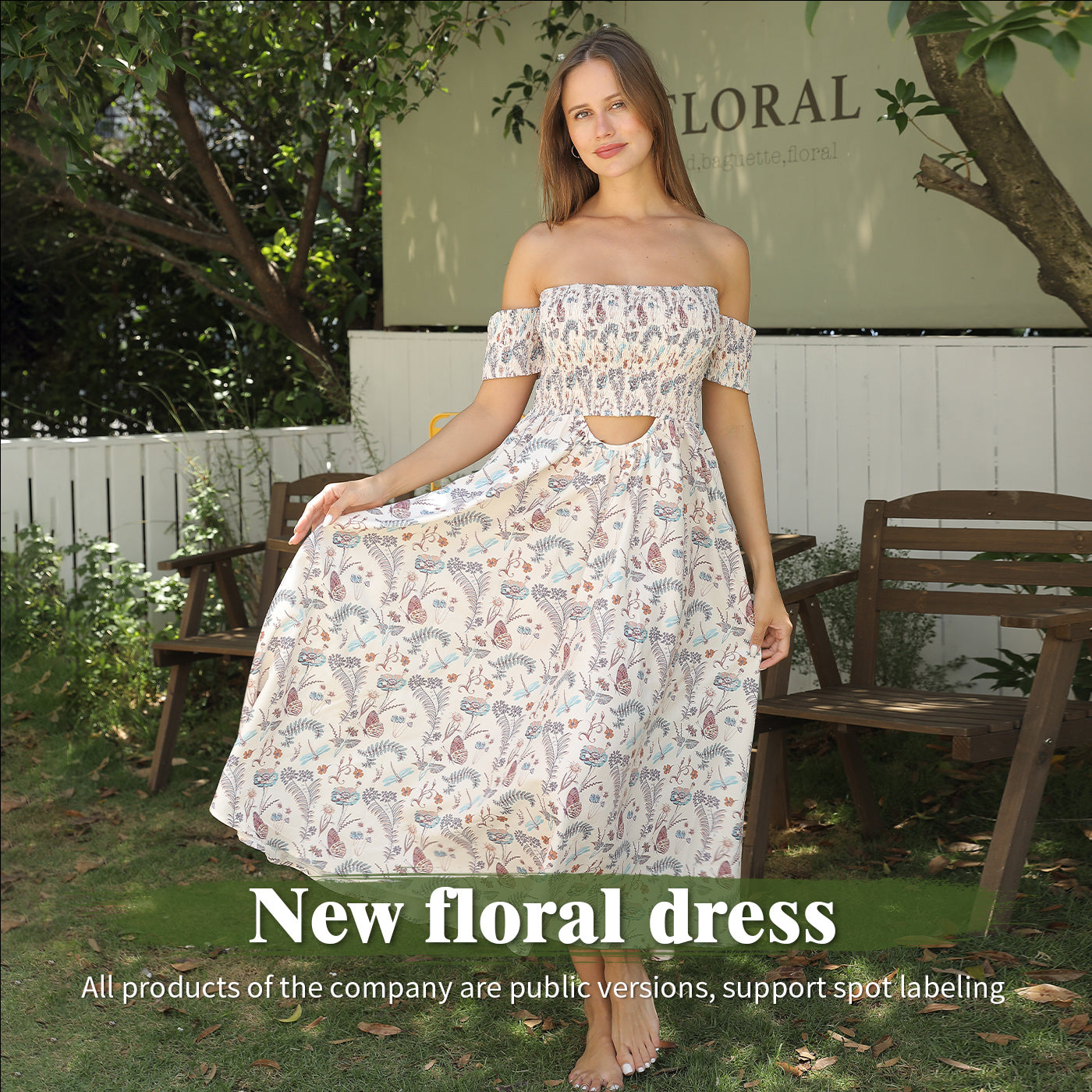 Women's Off Shoulder Strapless Floral Dress - ANIBEY