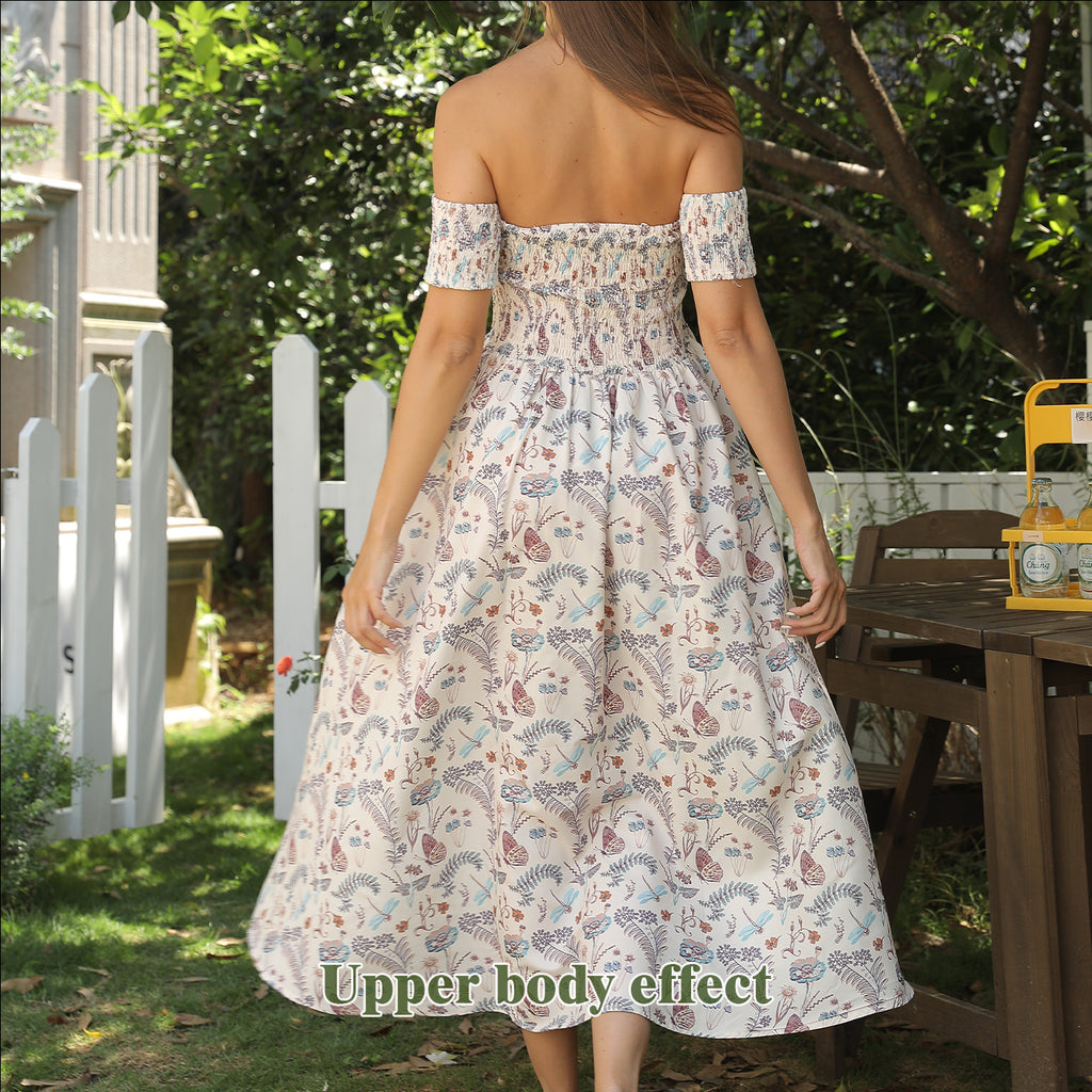 Women's Off Shoulder Strapless Floral Dress - ANIBEY