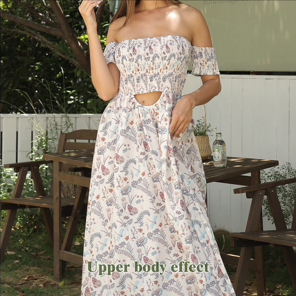 Women's Off Shoulder Strapless Floral Dress - ANIBEY