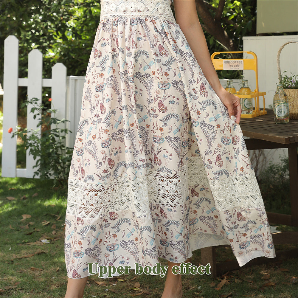 Women's Sleeveless Suspender Floral Dress - ANIBEY