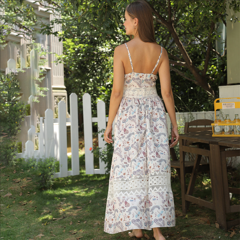 Women's Sleeveless Suspender Floral Dress - ANIBEY