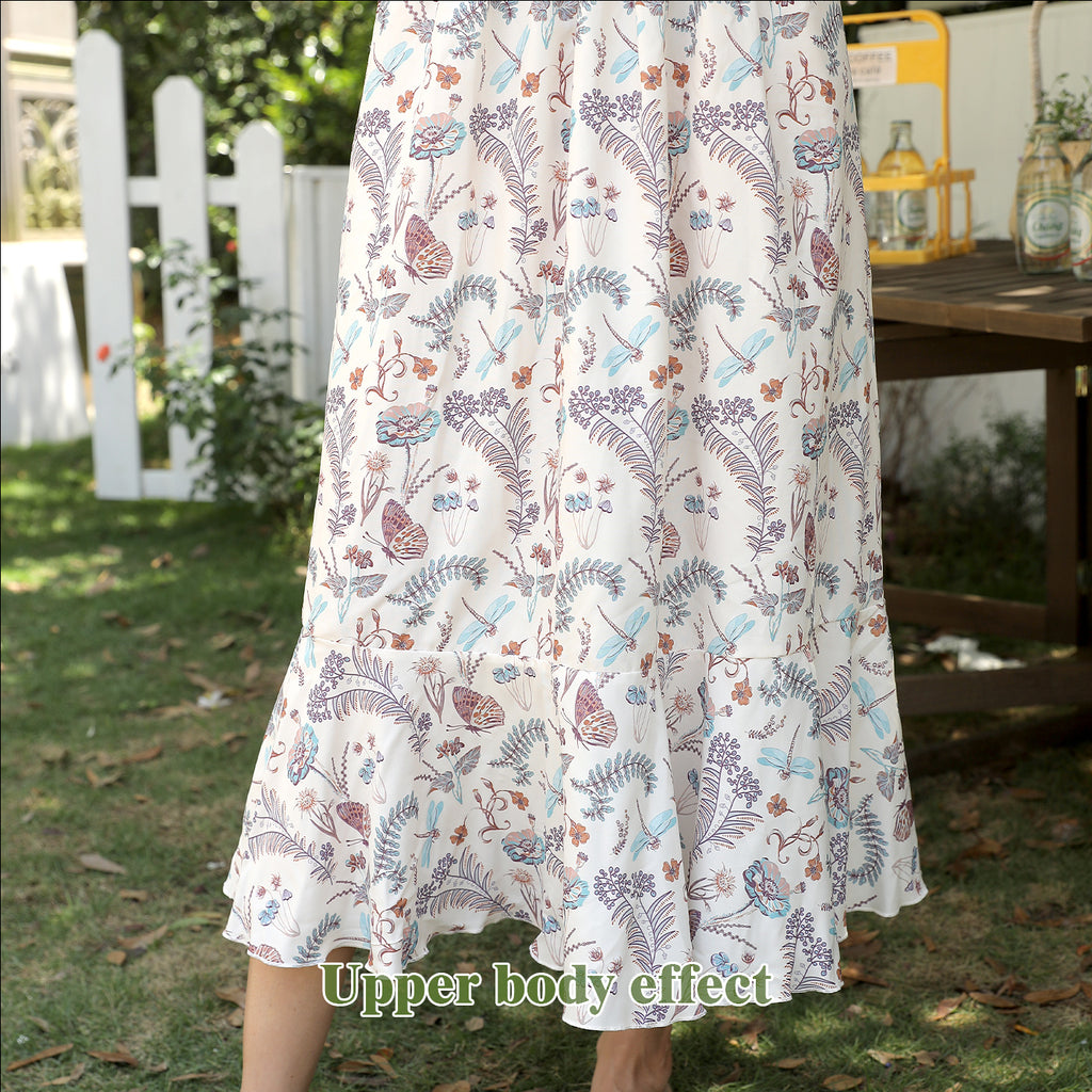 Women's Square Neck Long Sleeved Printed Dress - ANIBEY