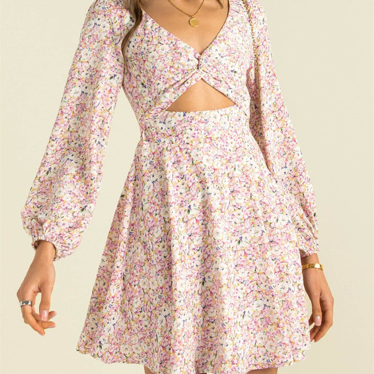 V-neck Long-sleeved Floral Dress Trendy Brand - ANIBEY