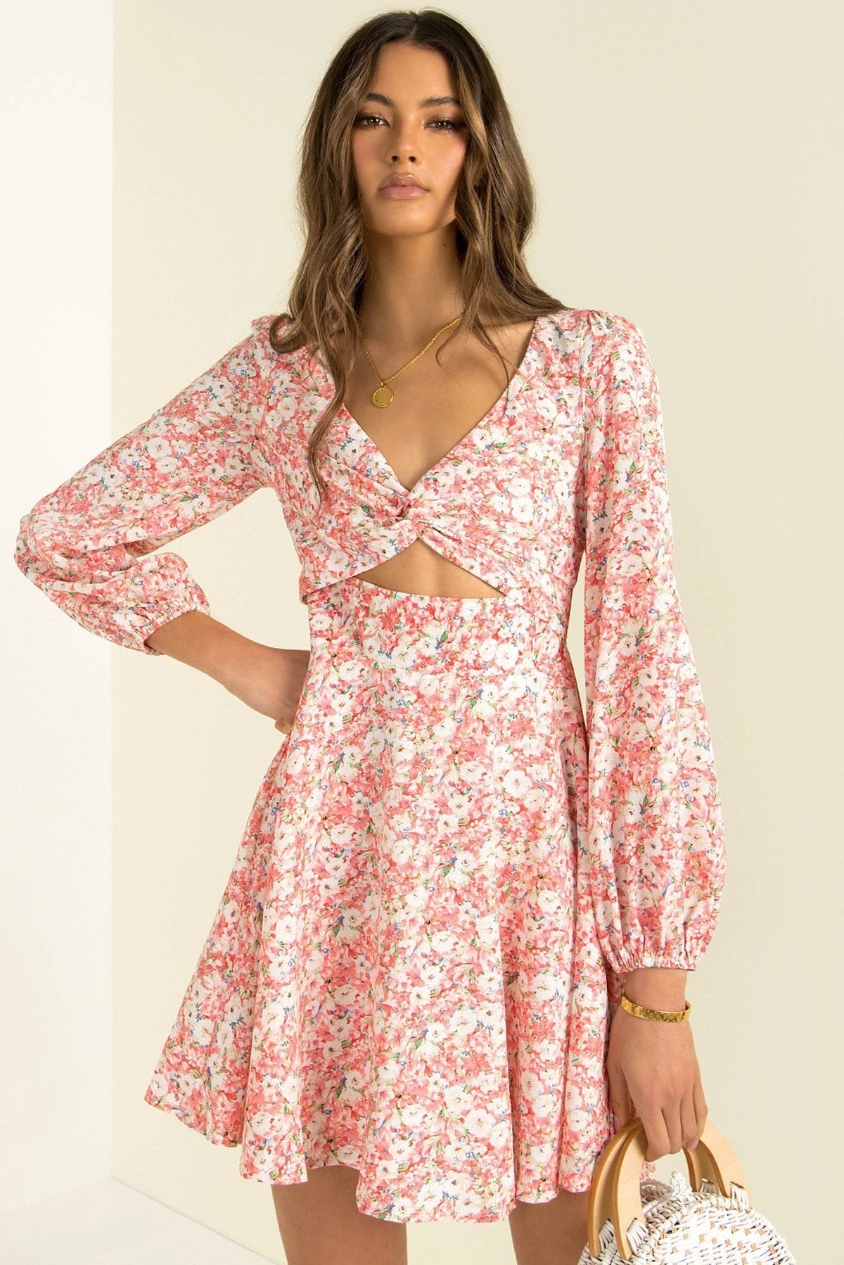 V-neck Long-sleeved Floral Dress Trendy Brand - ANIBEY
