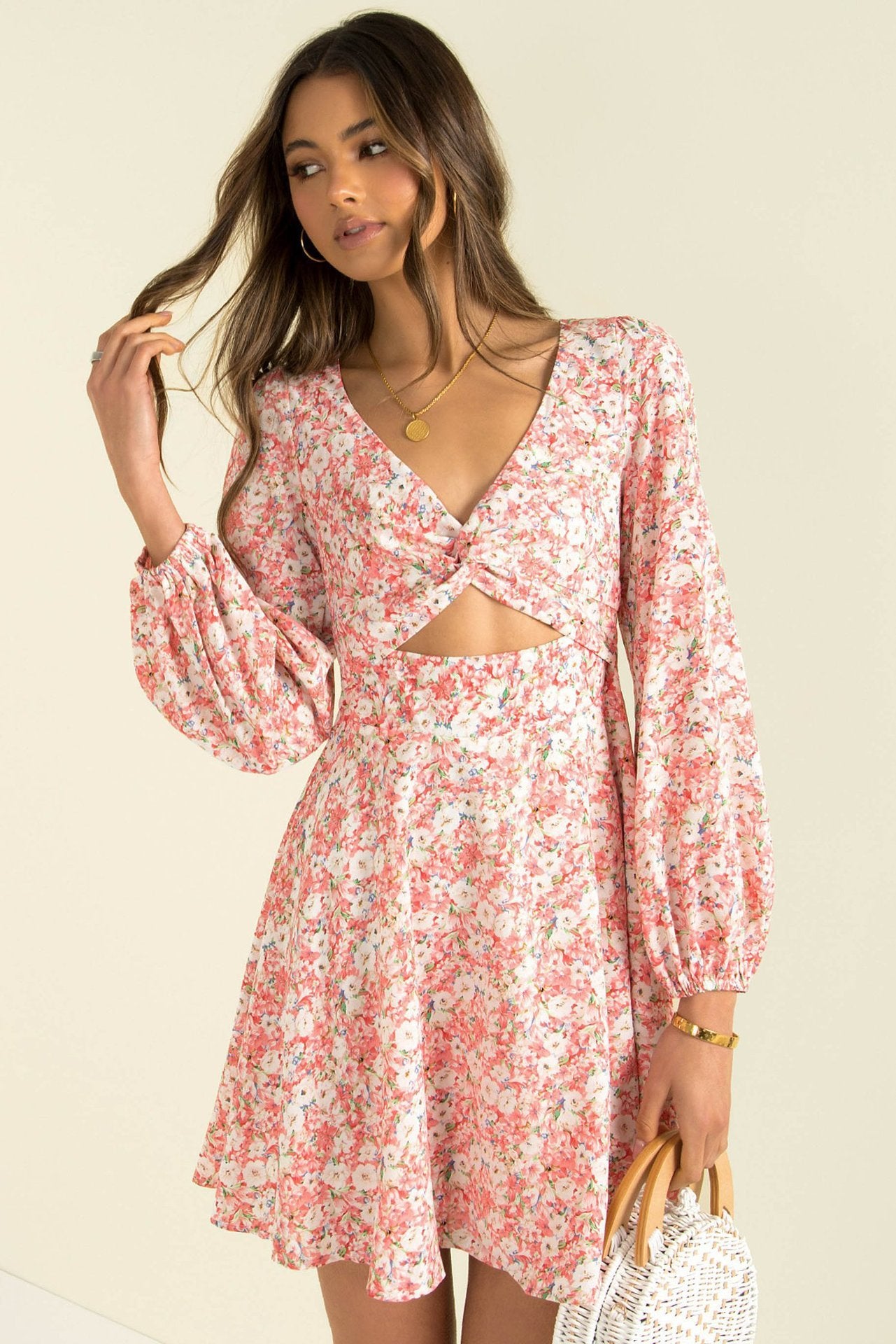 V-neck Long-sleeved Floral Dress Trendy Brand - ANIBEY