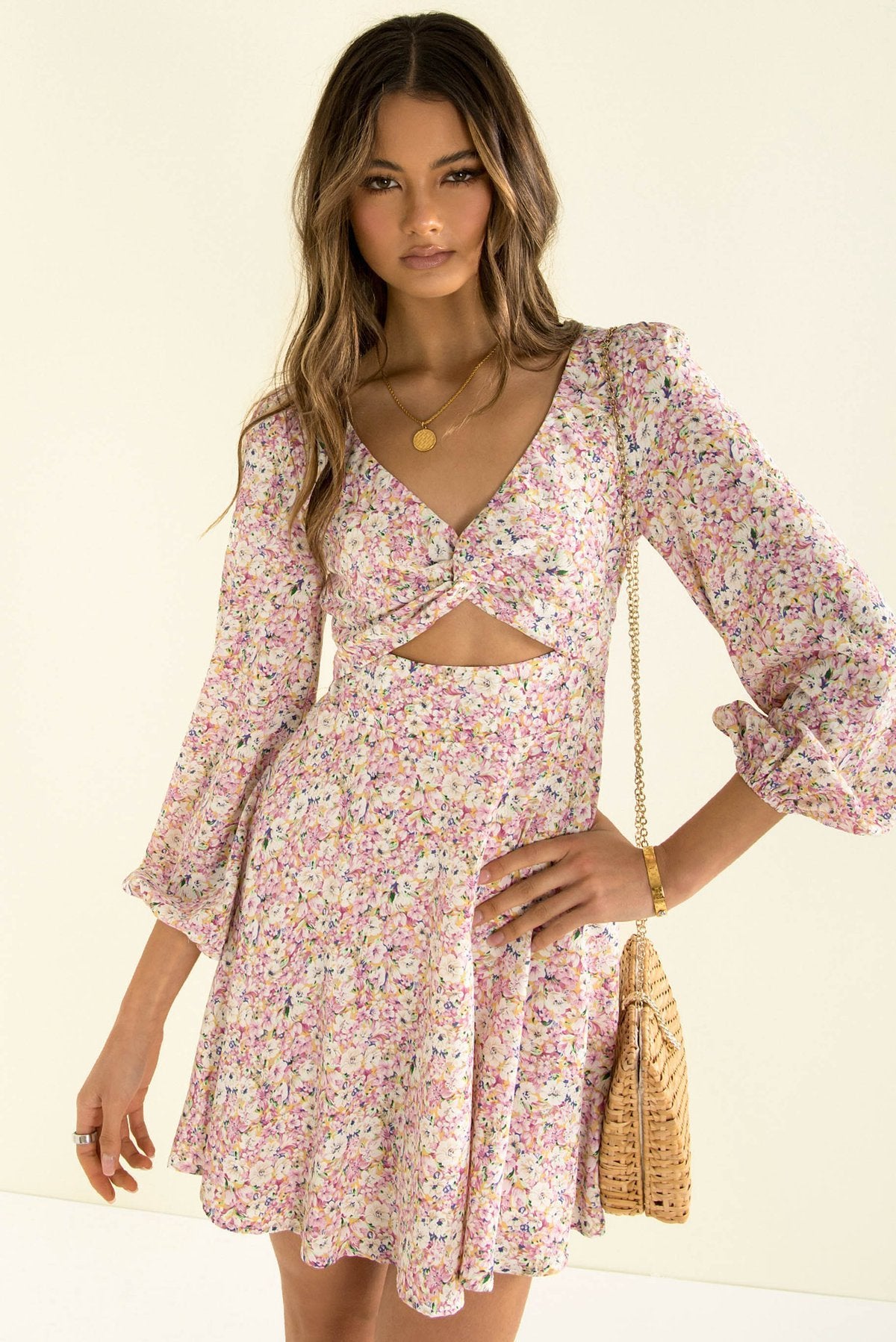 V-neck Long-sleeved Floral Dress Trendy Brand - ANIBEY