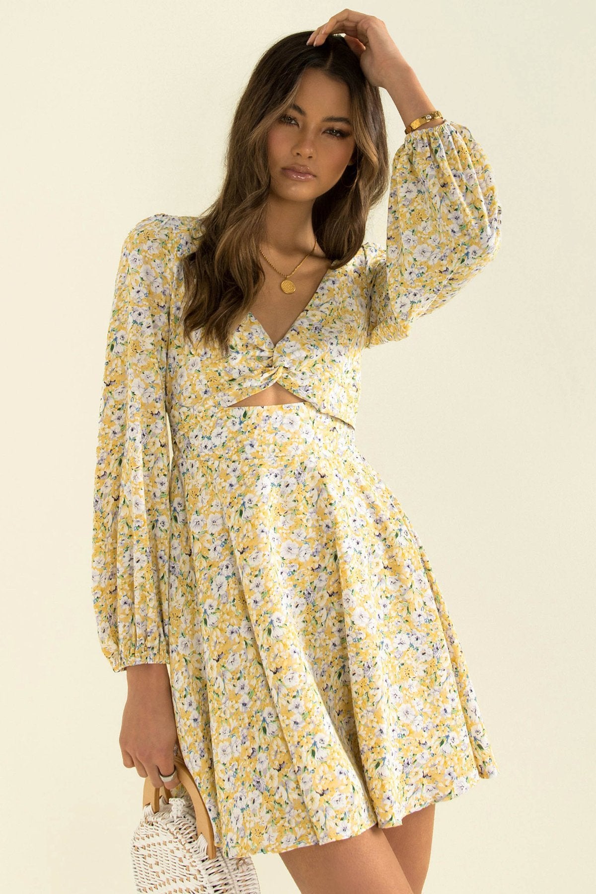 V-neck Long-sleeved Floral Dress Trendy Brand - ANIBEY