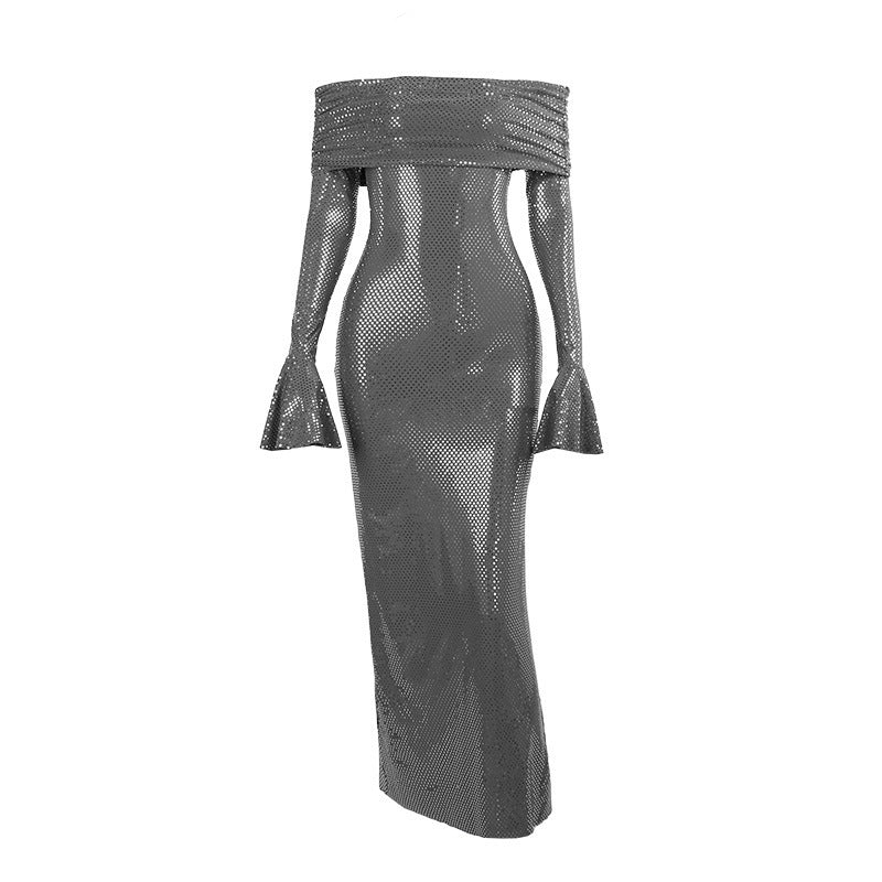 New Fashion Style Temperament Panel Pressing Slim-fit Off-neck women Dress - ANIBEY