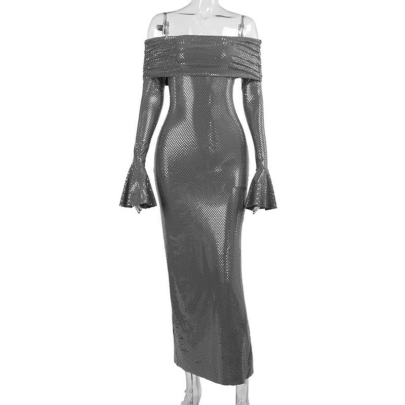 New Fashion Style Temperament Panel Pressing Slim-fit Off-neck women Dress - ANIBEY