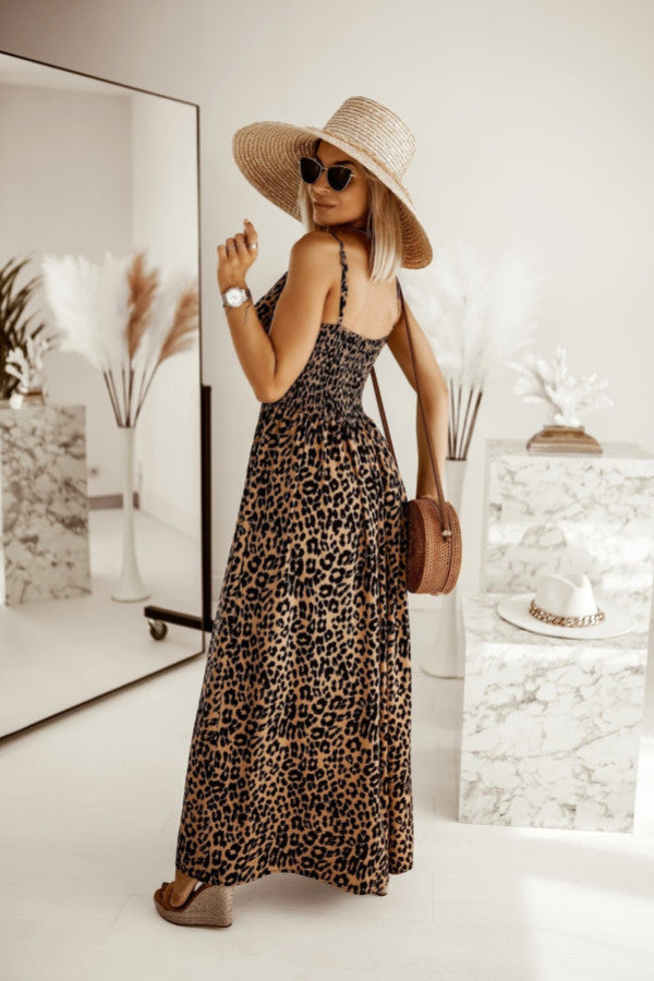 Women's Leopard Print Printing Slip Dress - ANIBEY