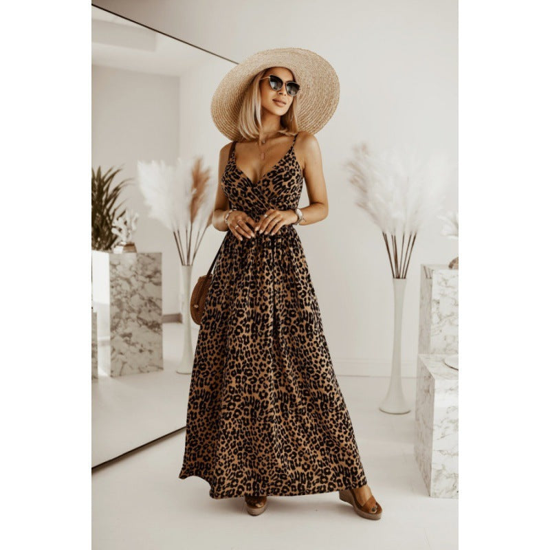 Women's Leopard Print Printing Slip Dress - ANIBEY
