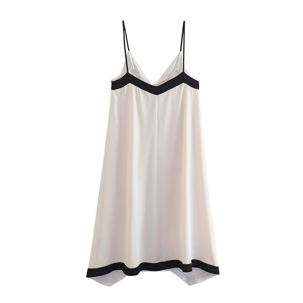 European And American Summer New Two-color Splicing Sling Long Dress Irregular Backless Sexy Dress - ANIBEY