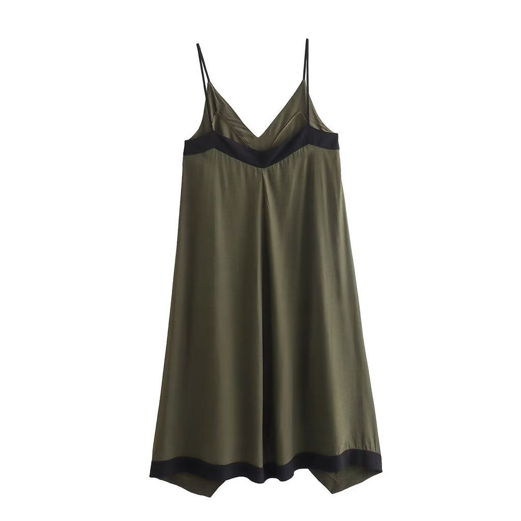 European And American Summer New Two-color Splicing Sling Long Dress Irregular Backless Sexy Dress - ANIBEY