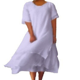 Fashion Casual Double-layer Split Short Sleeve Round Neck Dress - ANIBEY