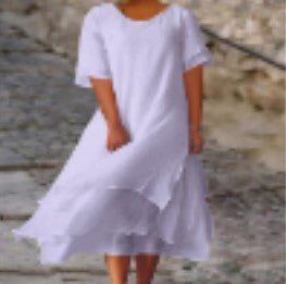 Fashion Casual Double-layer Split Short Sleeve Round Neck Dress - ANIBEY
