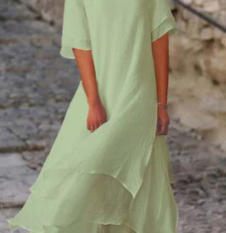 Fashion Casual Double-layer Split Short Sleeve Round Neck Dress - ANIBEY