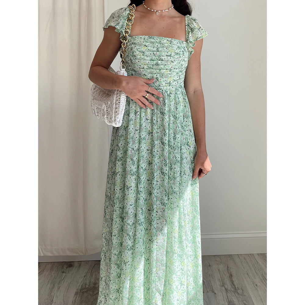 Fashionable Green Shivering Waist Slimming Temperament Lady Mid-length Dress - ANIBEY