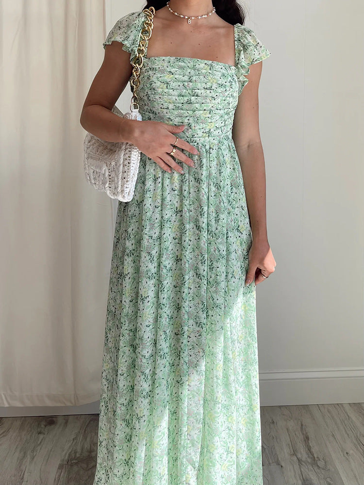 Fashionable Green Shivering Waist Slimming Temperament Lady Mid-length Dress - ANIBEY