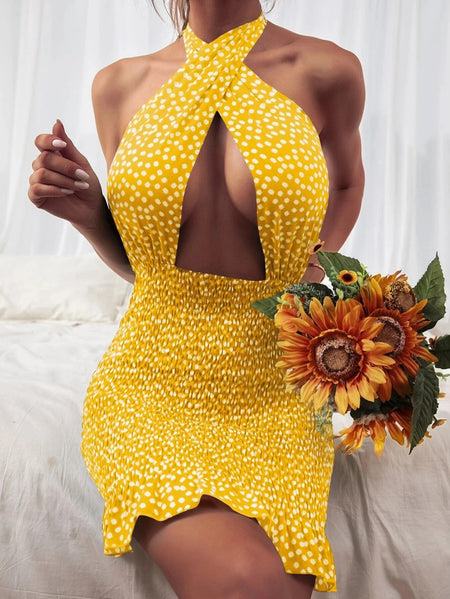 Ladies' Hollow Backless Halter Neck Dress - ANIBEY