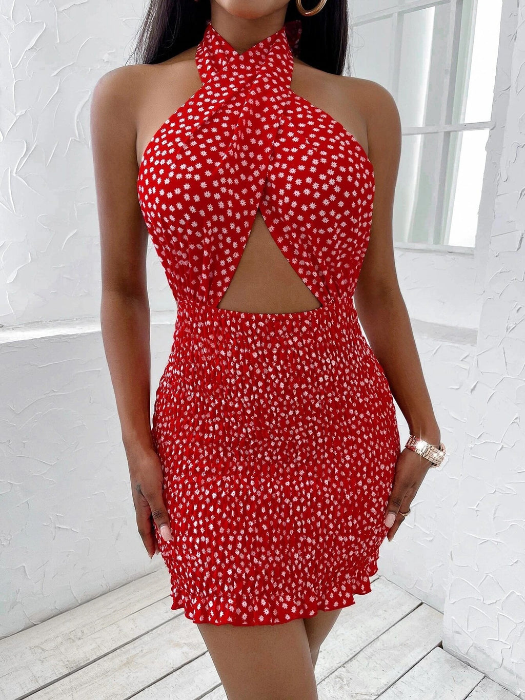 Ladies' Hollow Backless Halter Neck Dress - ANIBEY