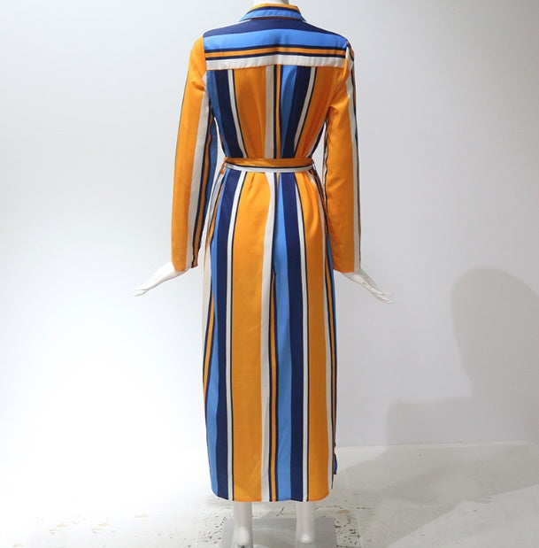 Stripe Shirt Women's Dress Spring Summer Chiffon V-neck Sexy Maxi Dresses Sexy Elegant Casual Girl Lace Women Long Sleeve - ANIBEY