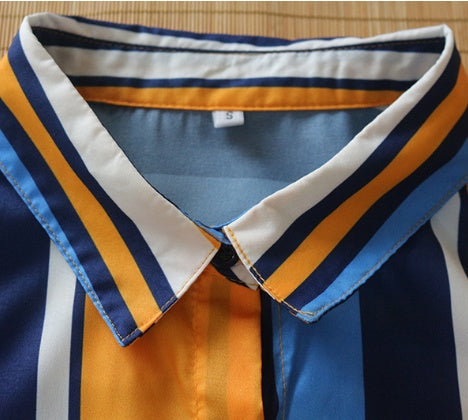 Stripe Shirt Women's Dress Spring Summer Chiffon V-neck Sexy Maxi Dresses Sexy Elegant Casual Girl Lace Women Long Sleeve - ANIBEY