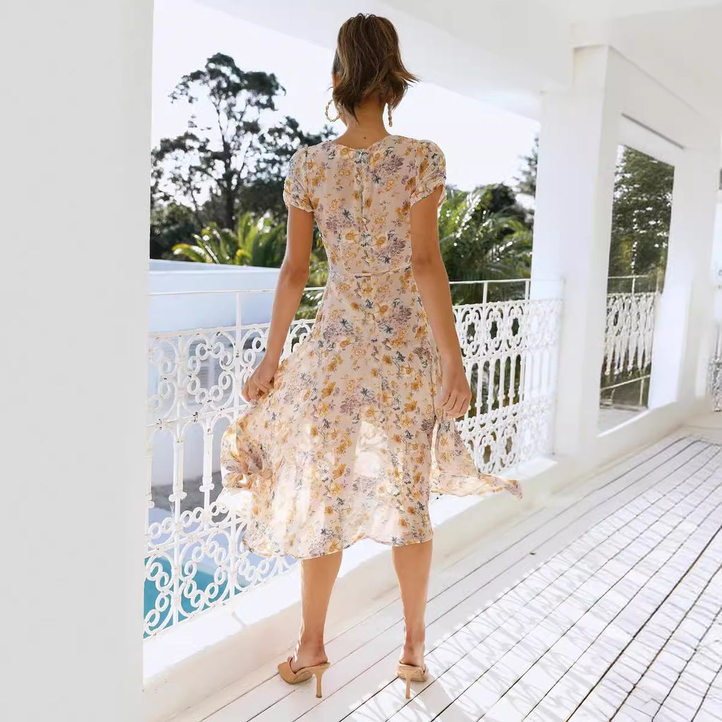 Floral Printed Midi Women's Dress - ANIBEY