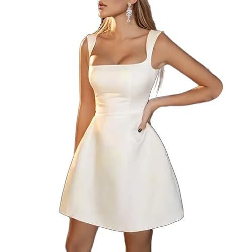 Women's Simple And Short Wedding Dress A- Line Satin Dress - ANIBEY