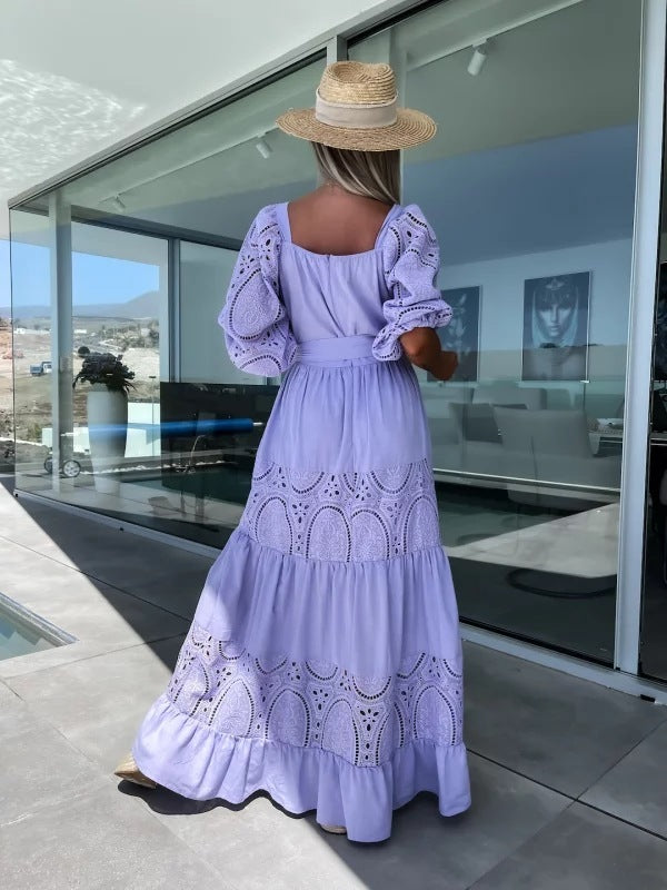 Lace Stitching Casual Loose Waist-controlled Lace-up Dress For Women - ANIBEY