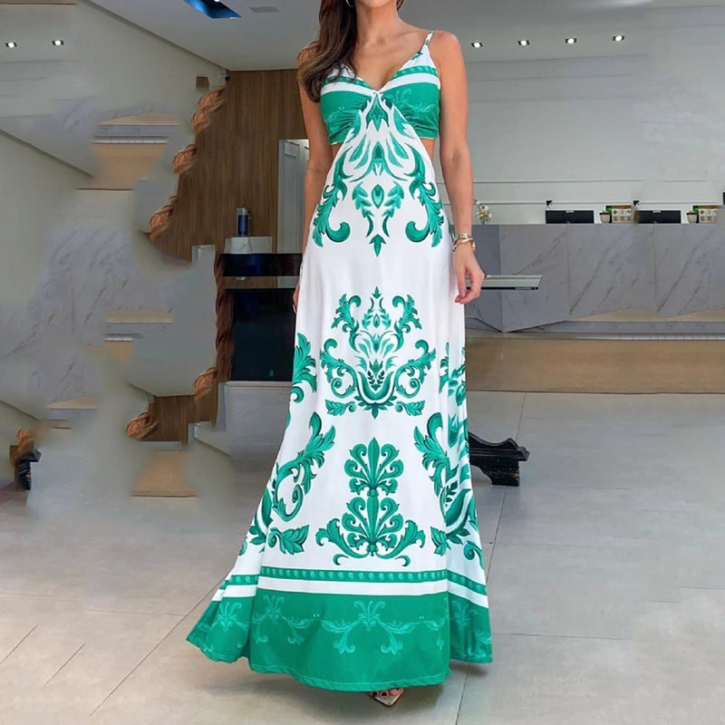 Summer Women's Hot Sale Casual Printing Cutout Sling Dress - ANIBEY
