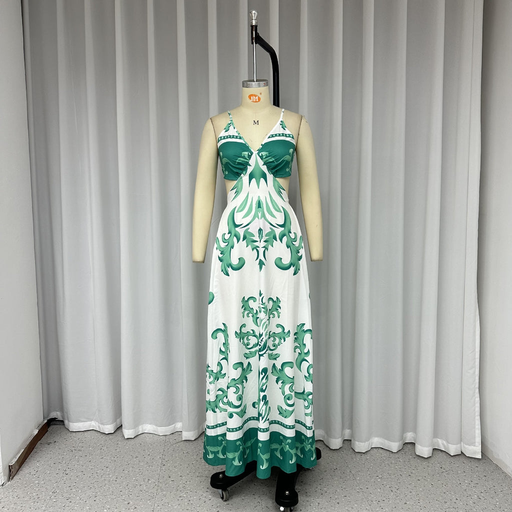Summer Women's Hot Sale Casual Printing Cutout Sling Dress - ANIBEY