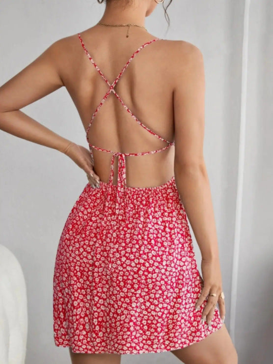 Women's Fashion Personality Floral Tie-neck Dress - ANIBEY