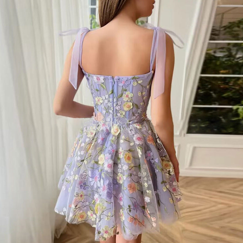 Women's Fashion Three-dimensional Flower Embroidered Sheath Sling Dress - ANIBEY