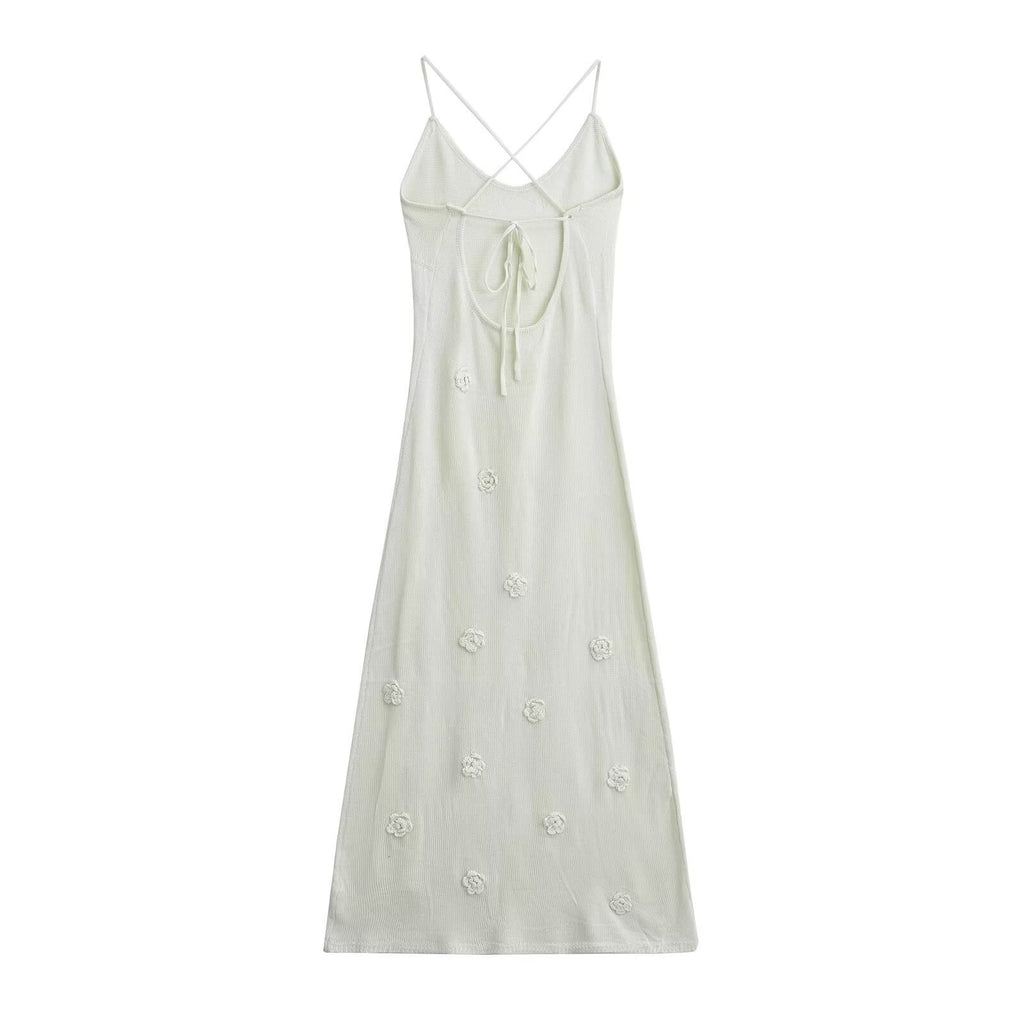 Women's Braces Skirt Three-dimensional Flower Knitted Backless Lace-up Dress - ANIBEY