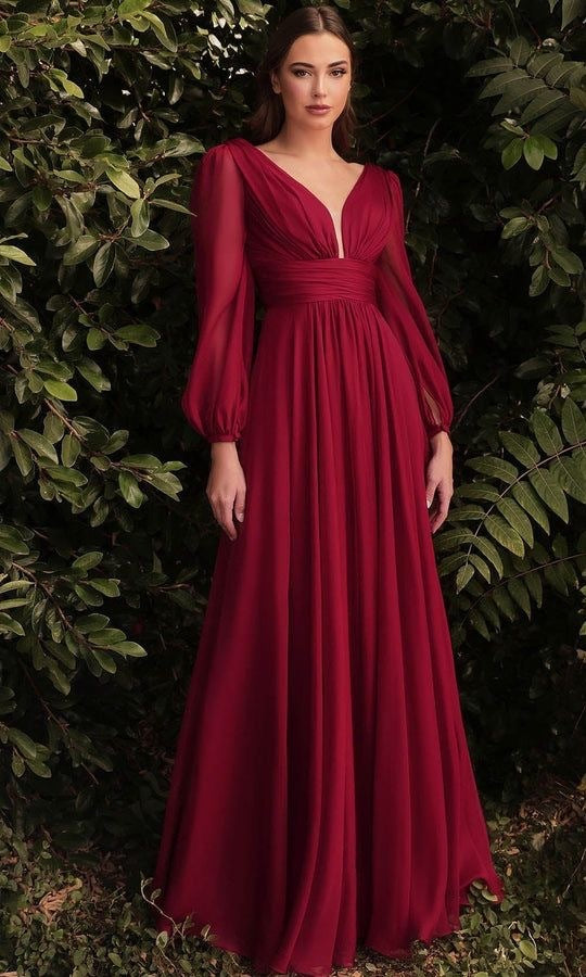 Long Sleeve Chiffon Sexy Temperament Deep V Dress - ANIBEY