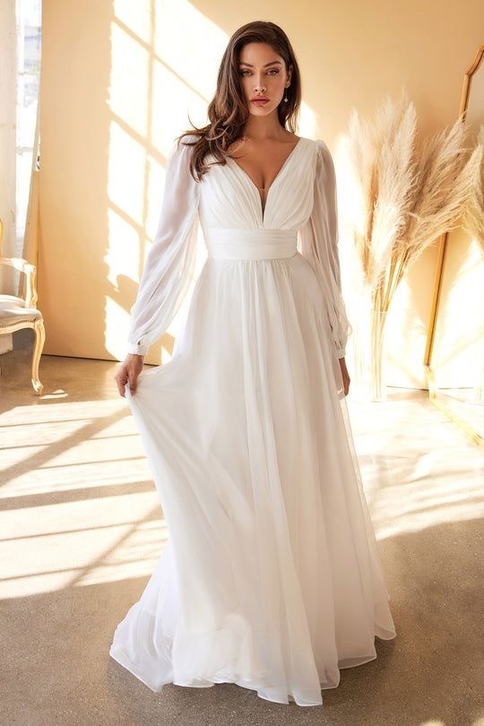Long Sleeve Chiffon Sexy Temperament Deep V Dress - ANIBEY