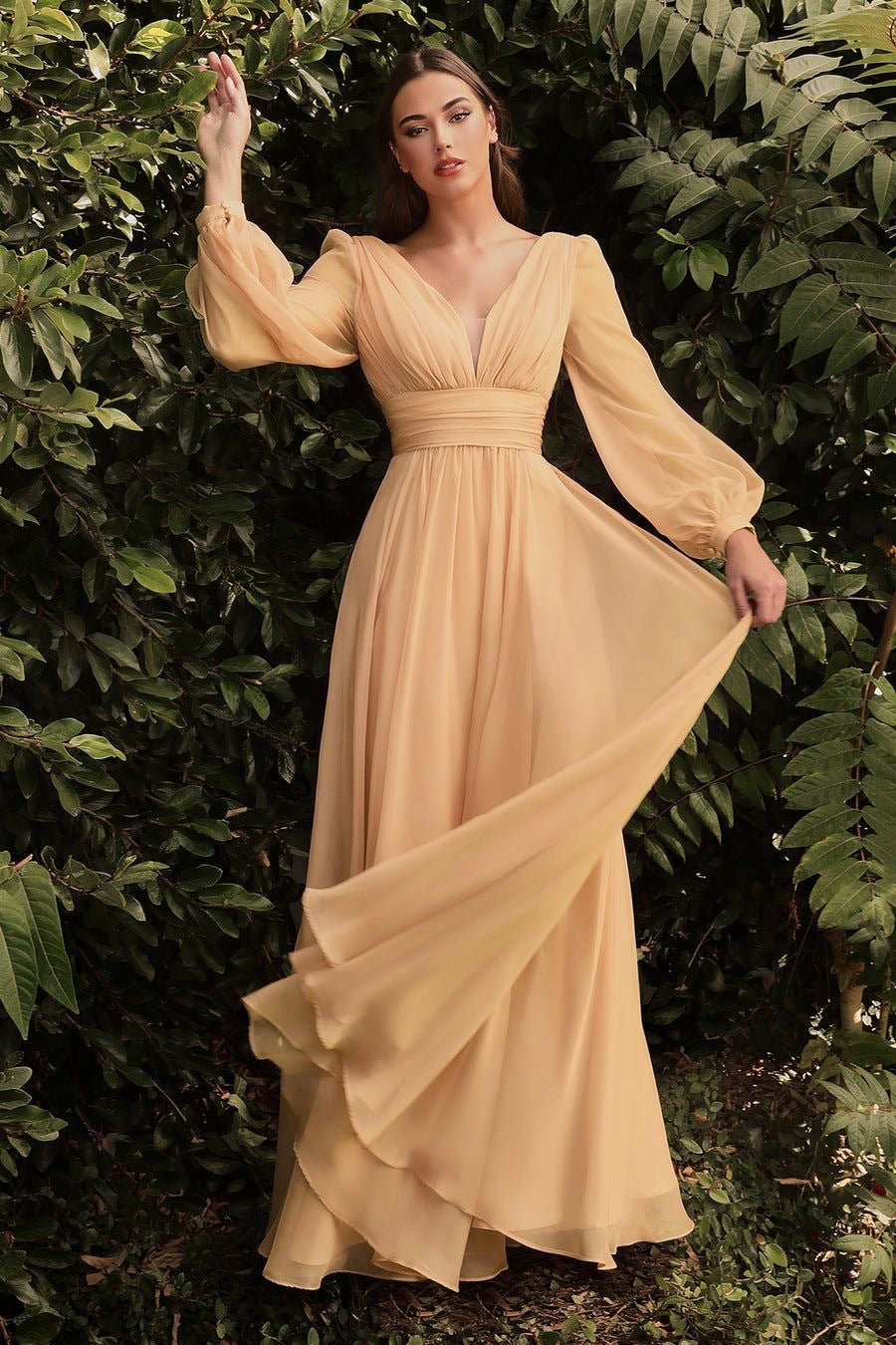 Long Sleeve Chiffon Sexy Temperament Deep V Dress - ANIBEY