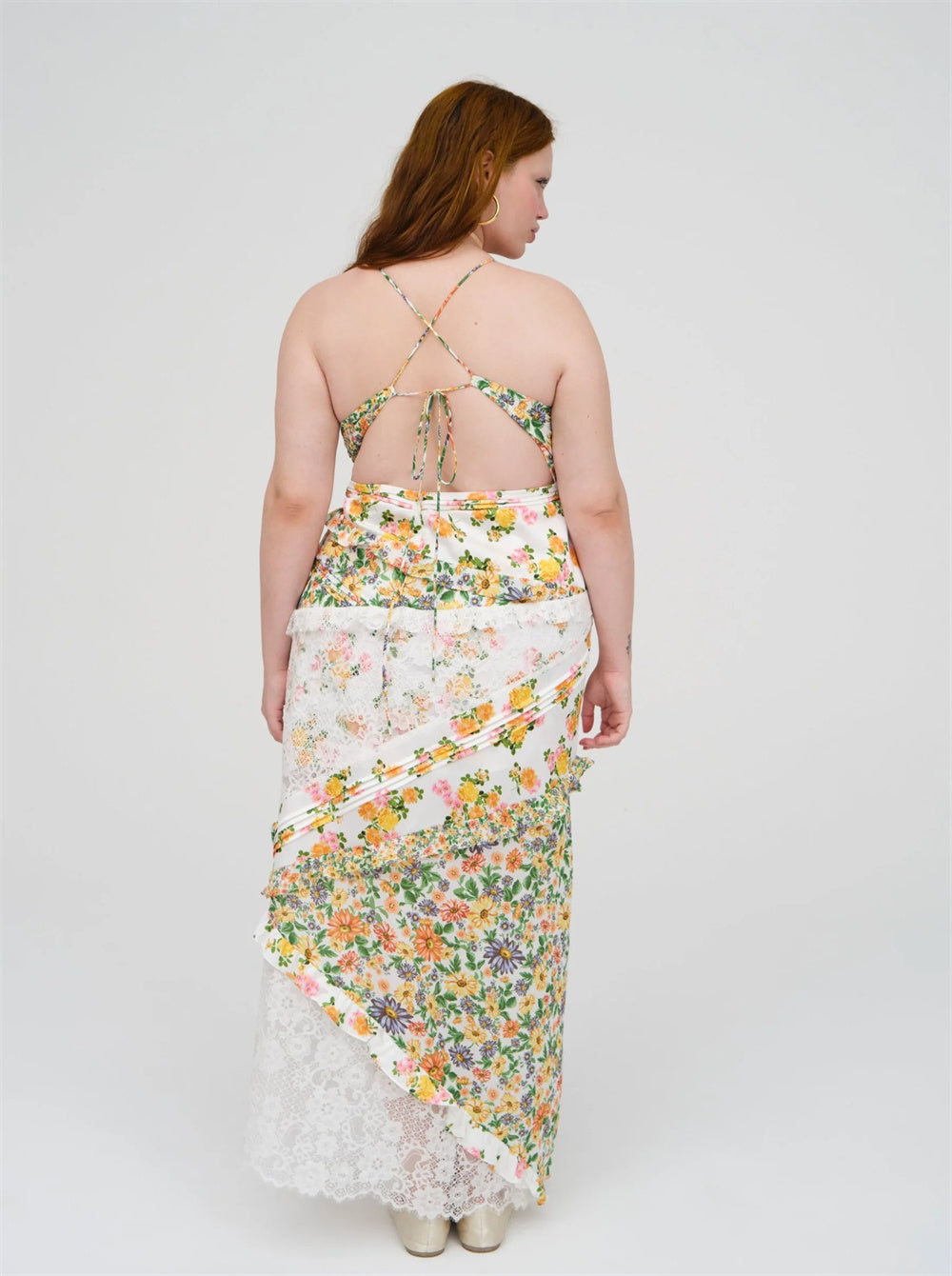 Women's Printed Halter Patchwork Hem Long Dresses - ANIBEY
